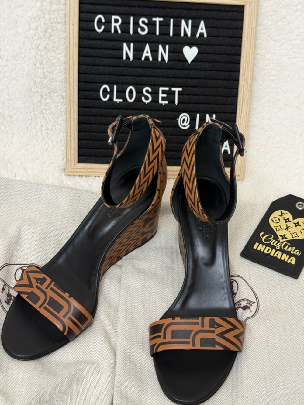 HERMES Legend leather wedge heel sandals
